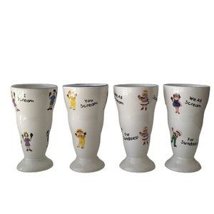 Vintage 90s Ice Cream Sundae Ceramic Retro Cups I Scream, We scream‎ 4 Mugs Set